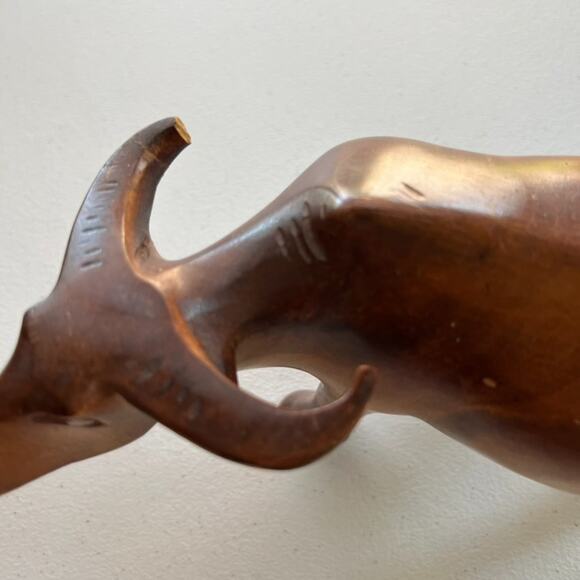 Vintage Water Buffalo Small Wood Figurine Sculpture Hand Carved 6" High - Picture 12 of 15